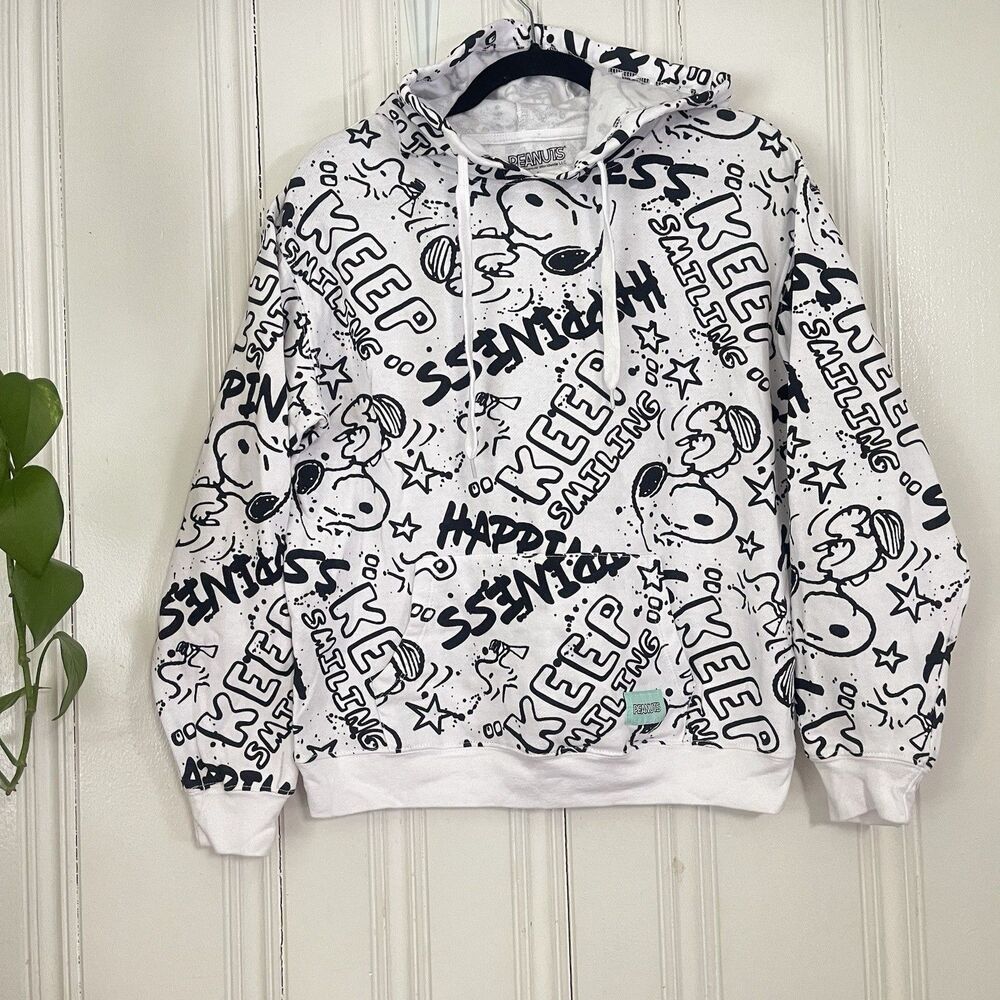 Peanuts Snoopy Unisex Men Women White & Black Graphic Design Hoodie Size L
